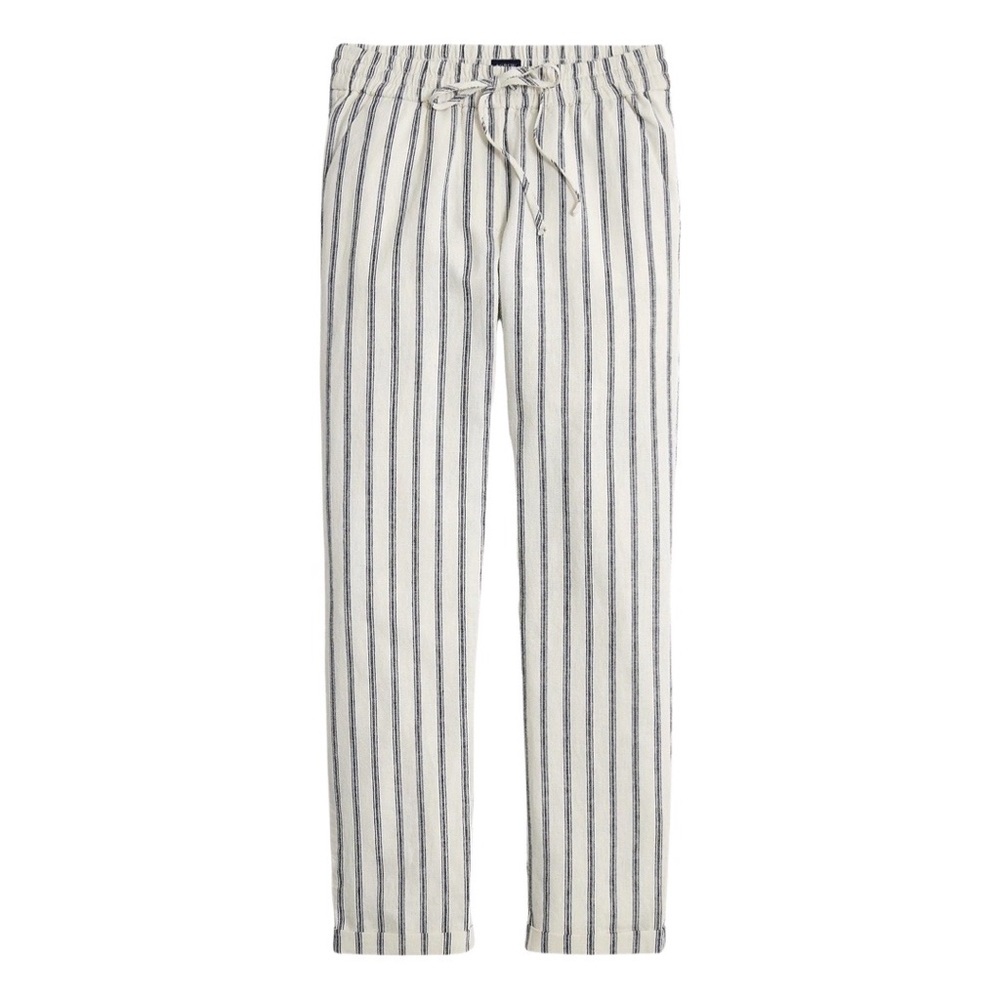 NWT JCrew Striped Linen Cotton Drawstring Pants Size 10